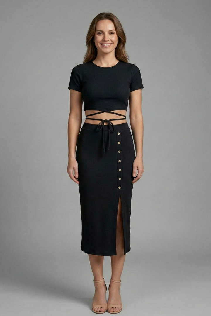 Women’s Sleeveless Crop Top and High Waist Midi Skirt Two Piece Set 0