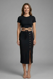 Women’s Sleeveless Crop Top and High Waist Midi Skirt Two Piece Set 0