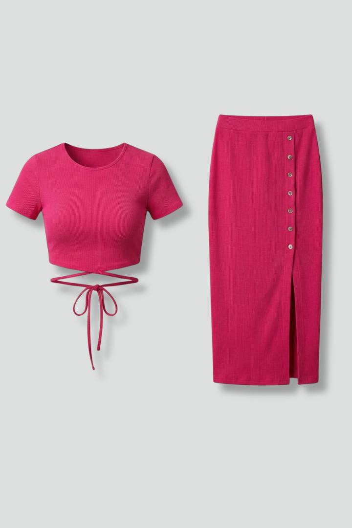Women’s Sleeveless Crop Top and High Waist Midi Skirt Two Piece Set 1