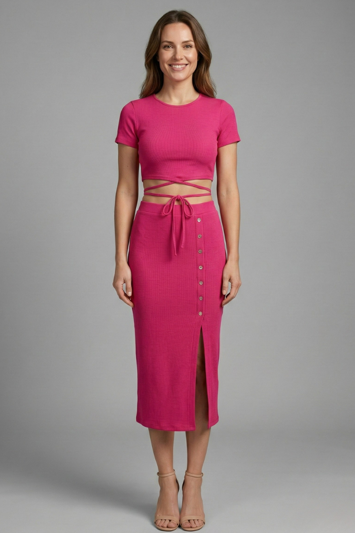 Women’s Sleeveless Crop Top and High Waist Midi Skirt Two Piece Set 2