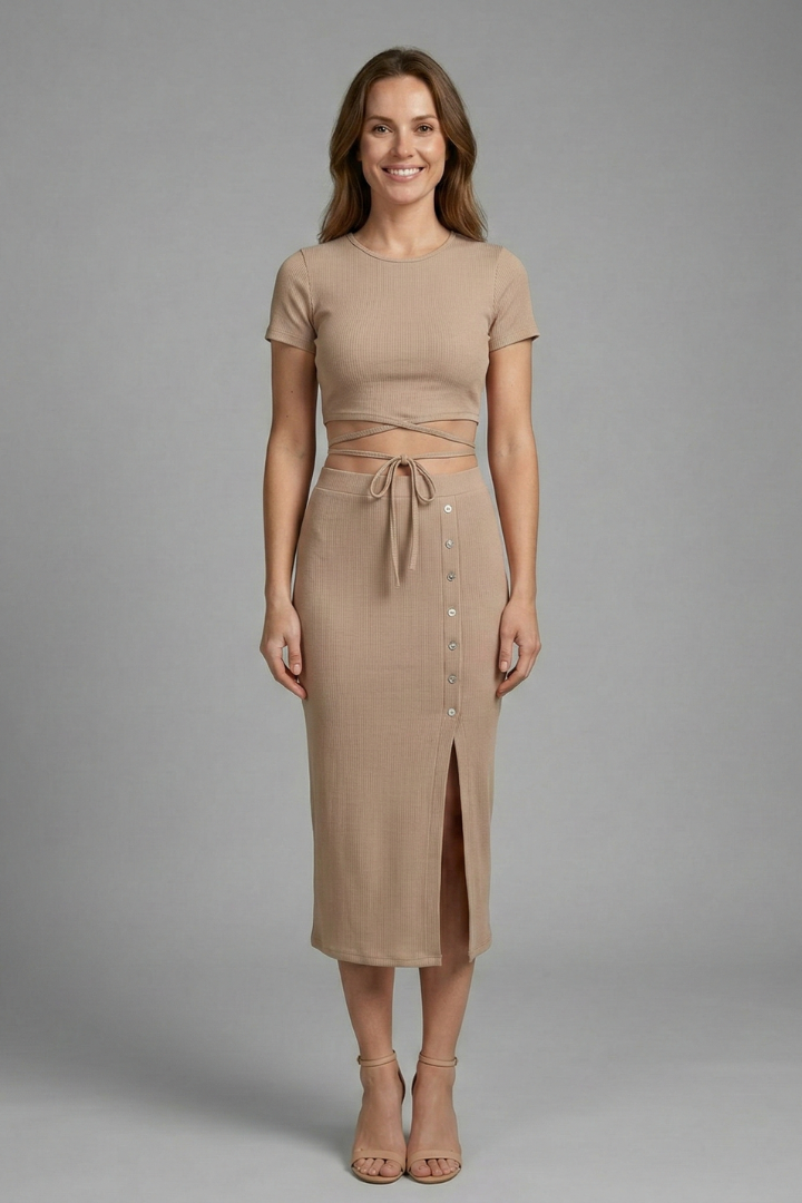 Women’s Sleeveless Crop Top and High Waist Midi Skirt Two Piece Set 6