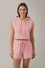 Women’s Sleeveless Hooded Crop Top and Elastic Waist Shorts Set for Summer 9
