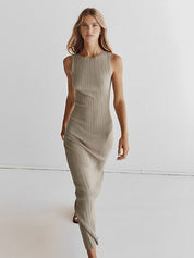 Women’s Sleeveless Ribbed Maxi Dress with Round Neck for Summer 0