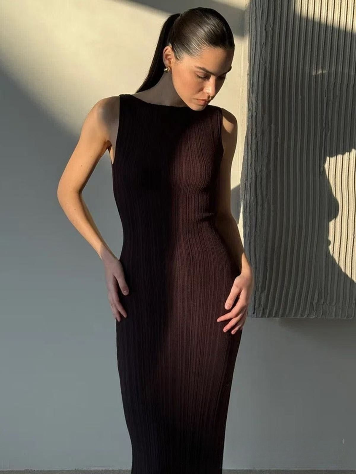 Women’s Sleeveless Ribbed Maxi Dress with Round Neck for Summer 7