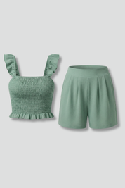 Women’s Sleeveless Ruffle Top and Elastic Waist Shorts Set for Summer 1