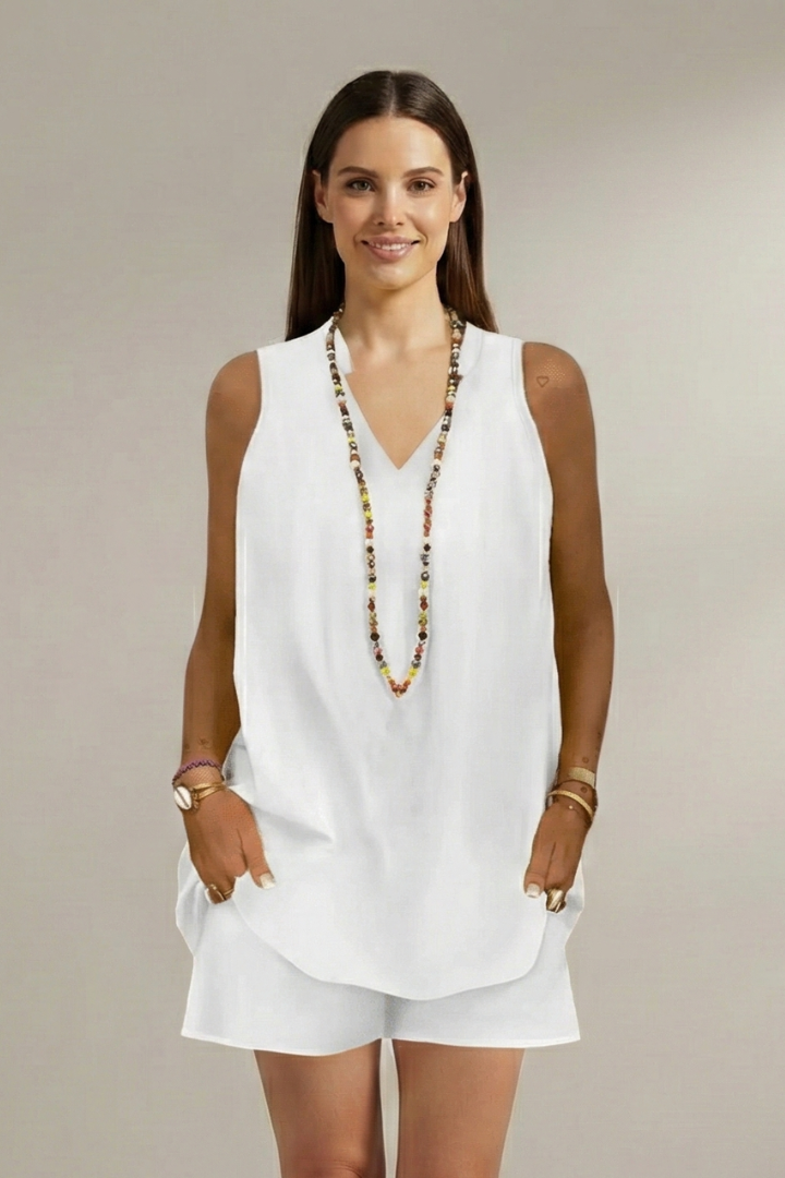 Women’s Sleeveless Tunic Two Piece Set with Elastic Waist Shorts 7