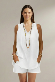 Women’s Sleeveless Tunic Two Piece Set with Elastic Waist Shorts 7