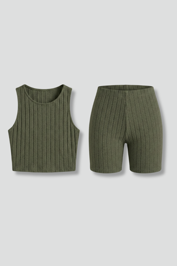 Women’s Sleeveless Two Piece Set with Fitted High Waist Shorts 1