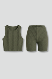 Women’s Sleeveless Two Piece Set with Fitted High Waist Shorts 1