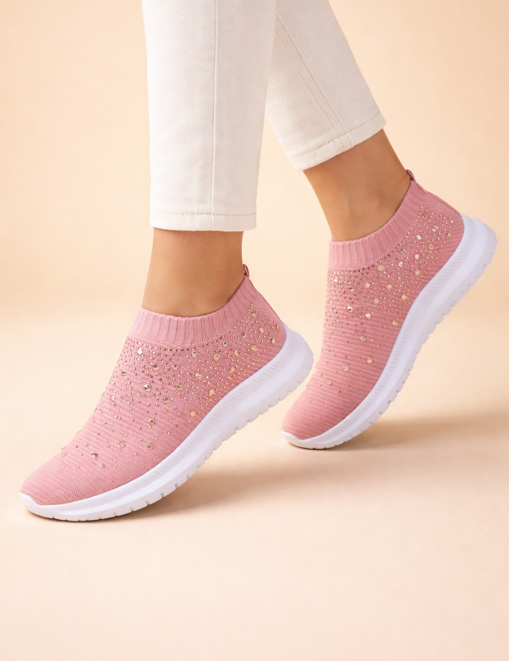 Women's Slip-On Sneakers Comfortable Knit with Rhinestone Embellishments 0