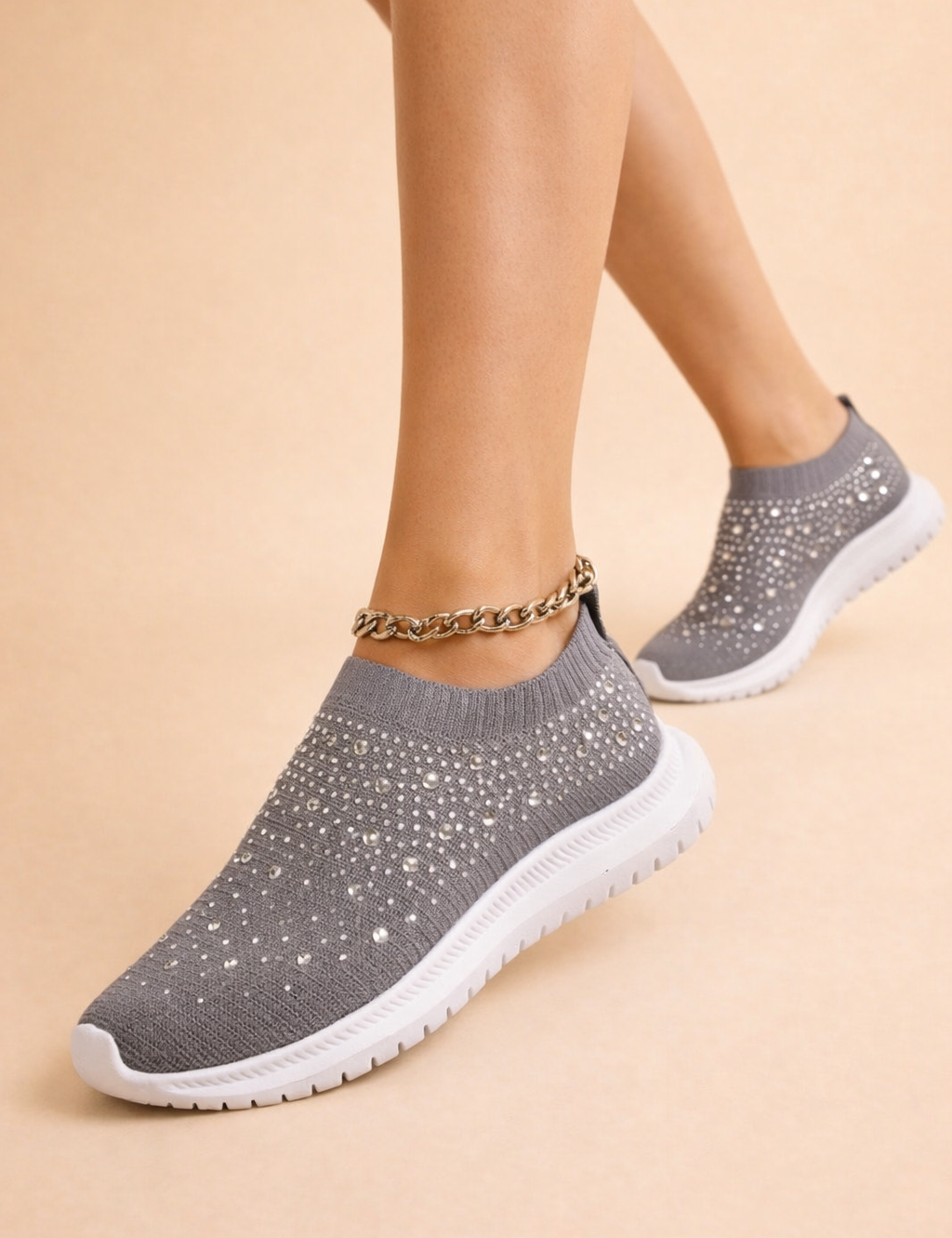Women's Slip-On Sneakers Comfortable Knit with Rhinestone Embellishments 1