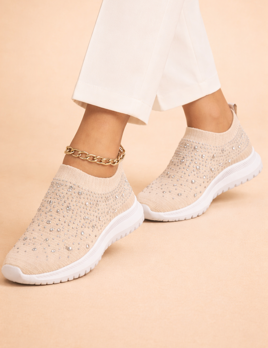 Women's Slip-On Sneakers Comfortable Knit with Rhinestone Embellishments 3