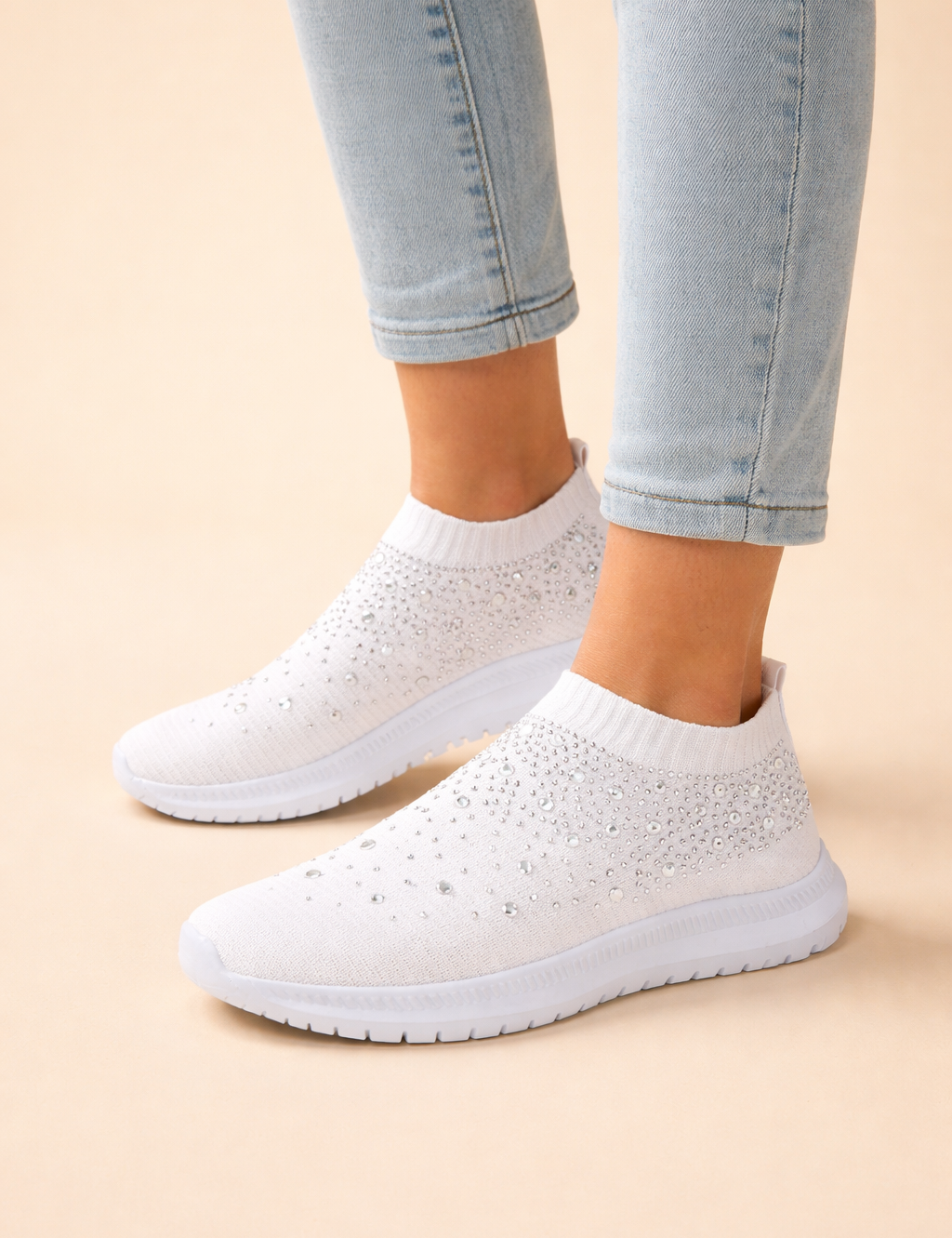Women's Slip-On Sneakers Comfortable Knit with Rhinestone Embellishments 6