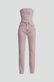Women’s Strapless Top and High-Waisted Trousers Set for Evening Wear 1