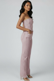 Women’s Strapless Top and High-Waisted Trousers Set for Evening Wear 2