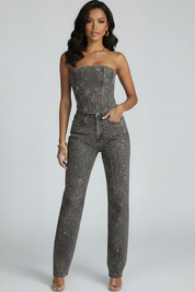 Women’s Strapless Top and High-Waisted Trousers Set for Evening Wear 6