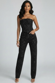 Women’s Strapless Top and High-Waisted Trousers Set for Evening Wear 7
