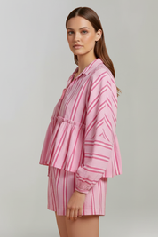 Women’s Striped Long-Sleeve Top and High-Waisted Shorts Set for Summer Casual Wear 5