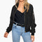Women's Stylish Bomber Jacket with Functional Pockets and Zip Closure for Versatile Casual Wear 0