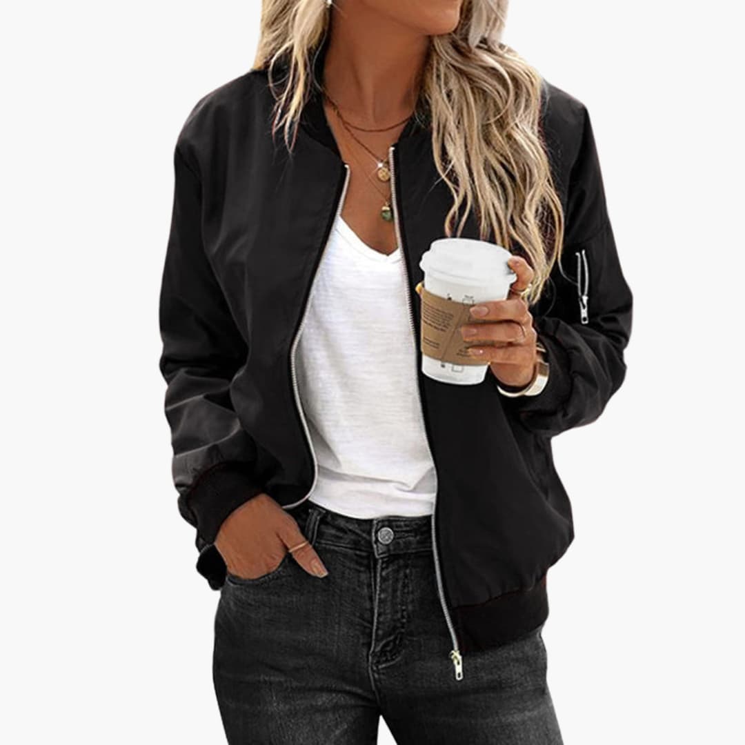 Women's Stylish Bomber Jacket with Functional Pockets and Zip Closure for Versatile Casual Wear 10