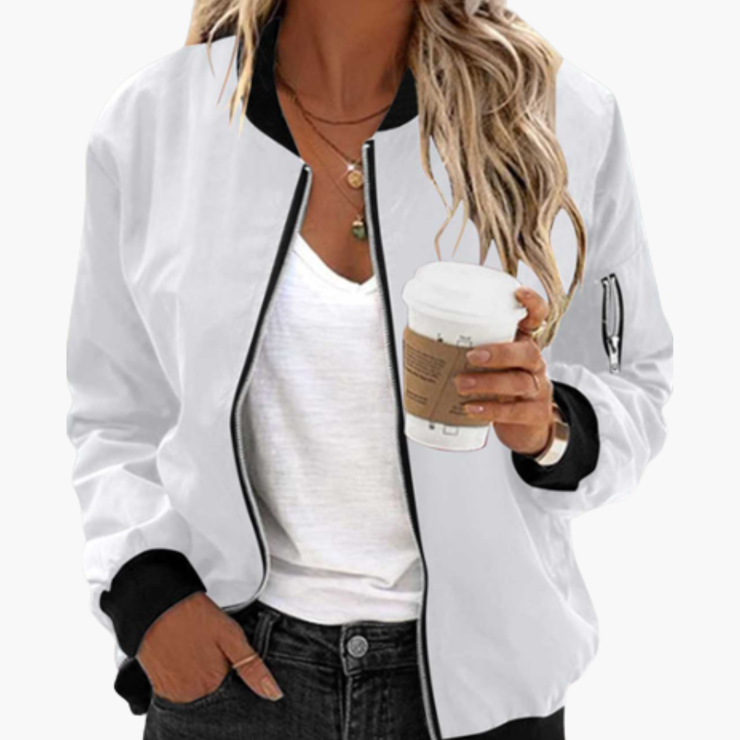 Women's Stylish Bomber Jacket with Functional Pockets and Zip Closure for Versatile Casual Wear 13