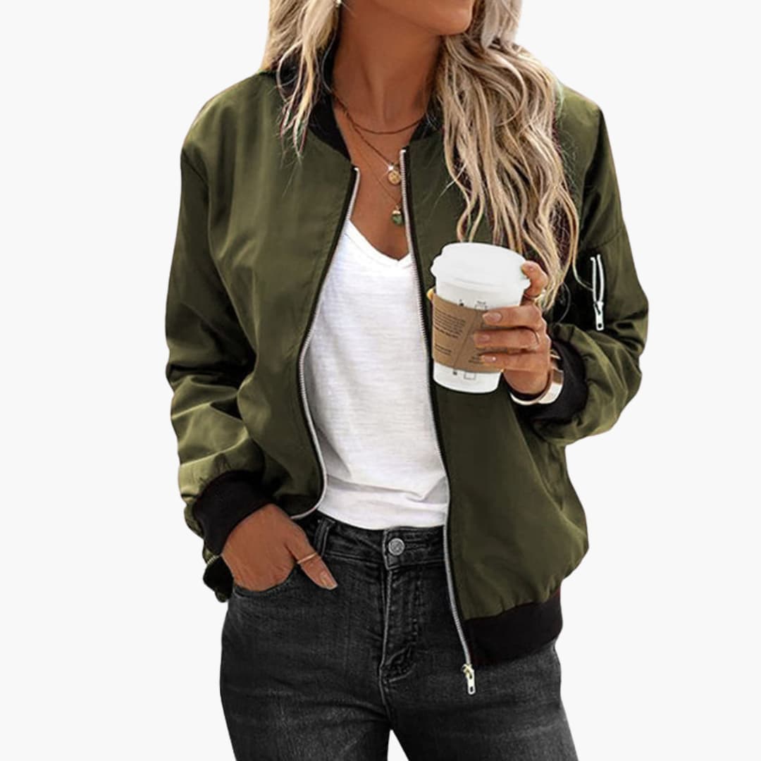 Women's Stylish Bomber Jacket with Functional Pockets and Zip Closure for Versatile Casual Wear 4