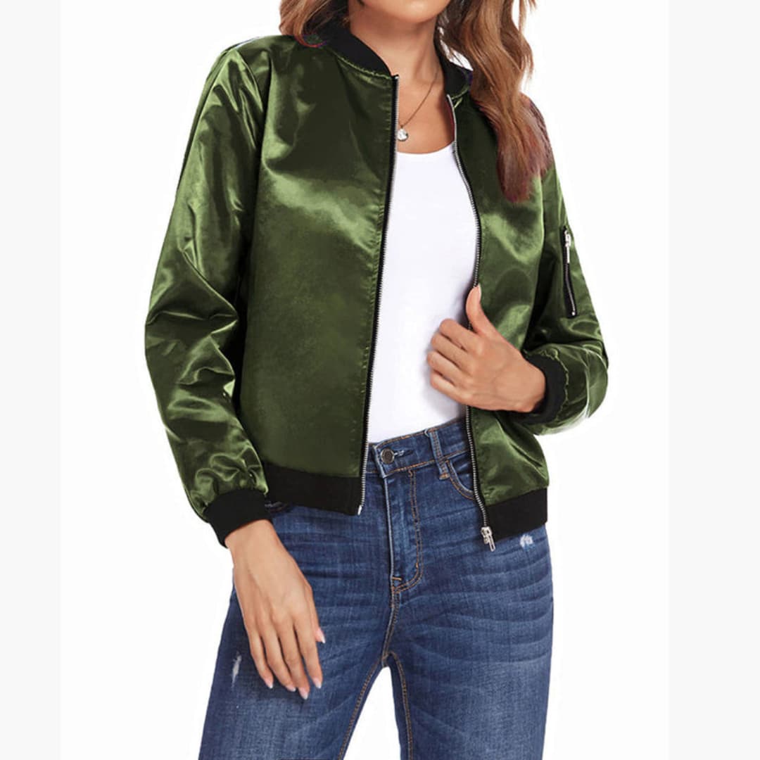 Women's Stylish Bomber Jacket with Functional Pockets and Zip Closure for Versatile Casual Wear 5