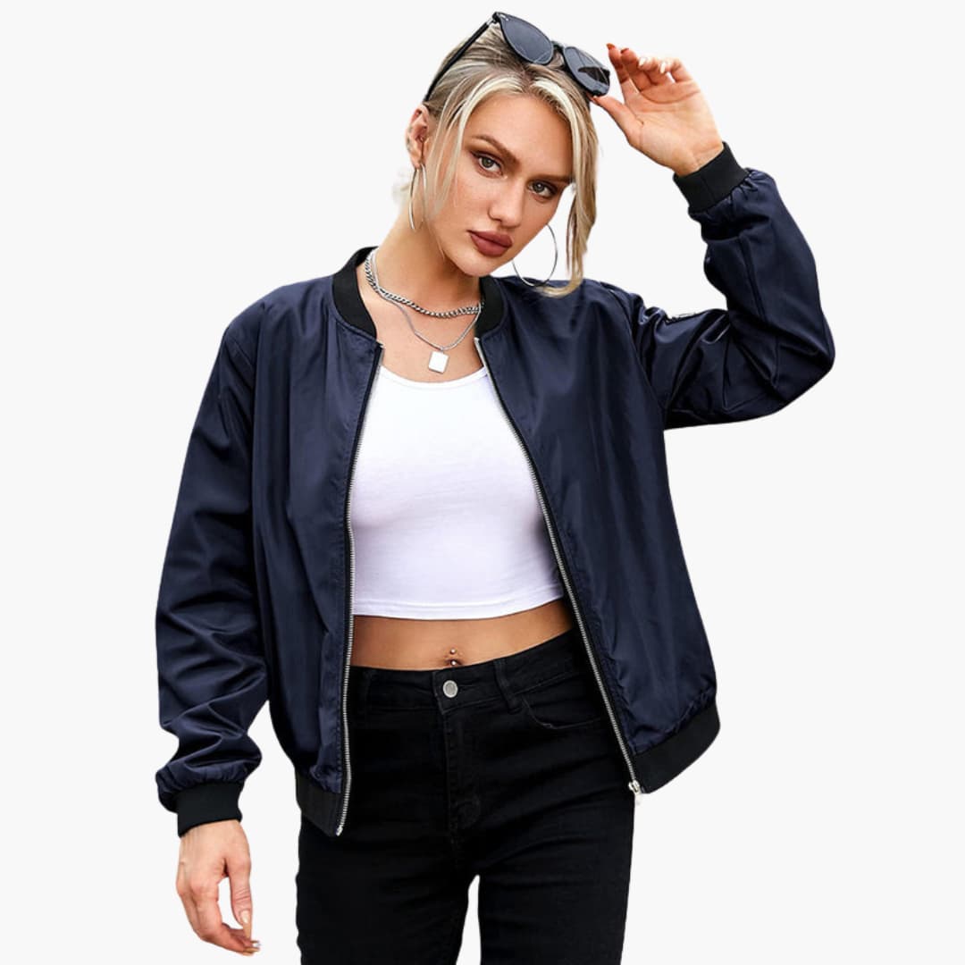 Women's Stylish Bomber Jacket with Functional Pockets and Zip Closure for Versatile Casual Wear 7