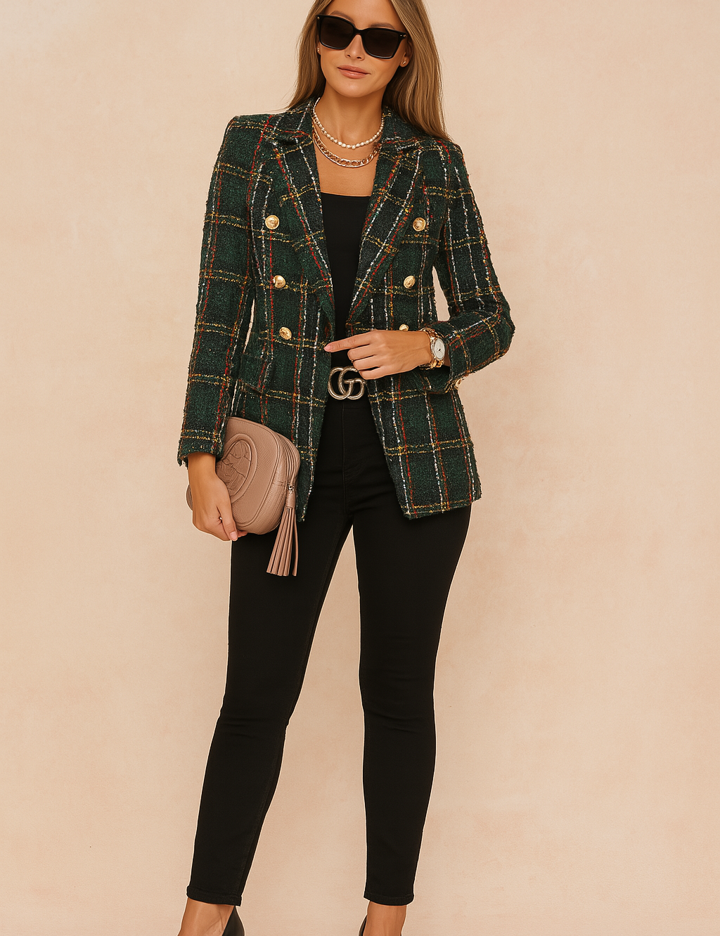 Women's Stylish Checked Jacket Tailored Fit High-Quality Fabric 0