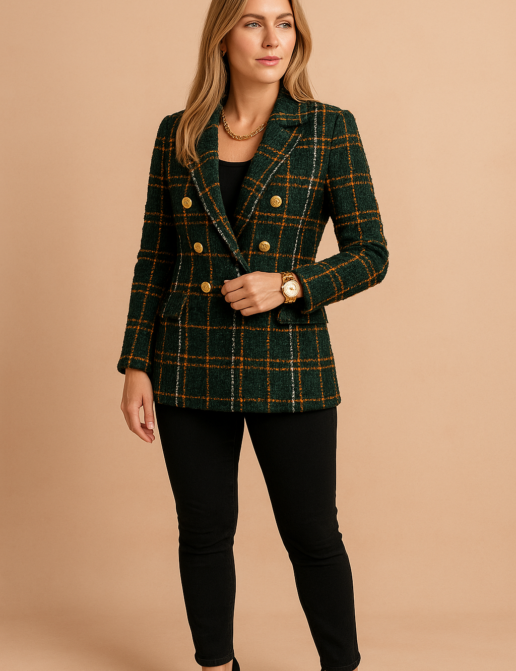 Women's Stylish Checked Jacket Tailored Fit High-Quality Fabric 1