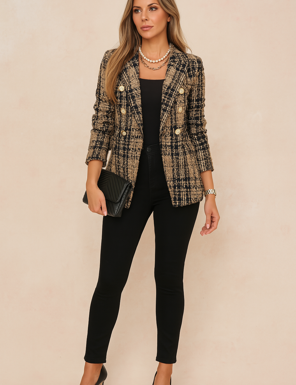 Women's Stylish Checked Jacket Tailored Fit High-Quality Fabric 3