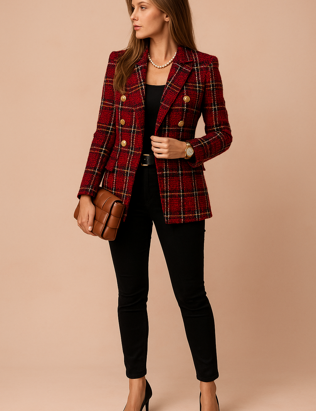 Women's Stylish Checked Jacket Tailored Fit High-Quality Fabric 4