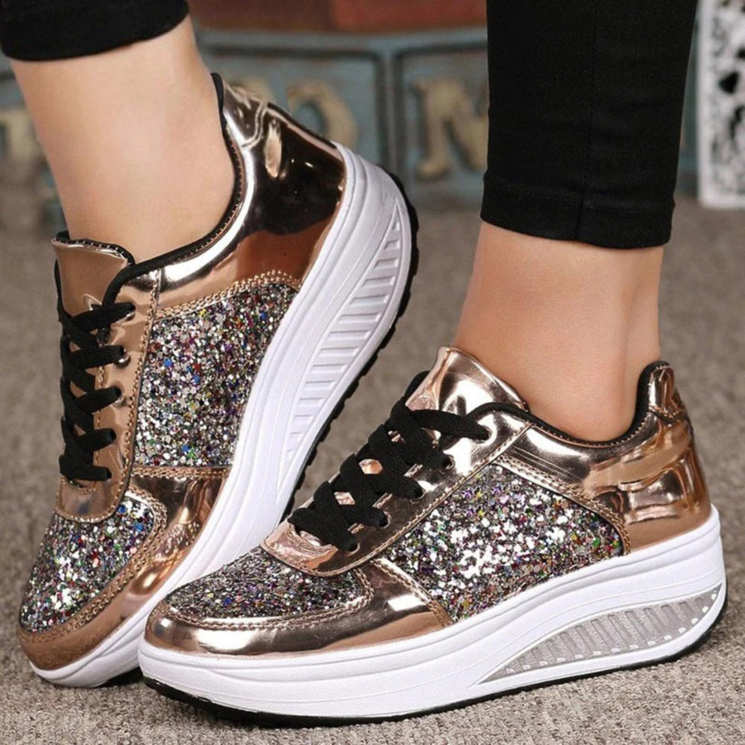 Women's Stylish Glitter Platform Sneakers Comfortable Casual Footwear 0