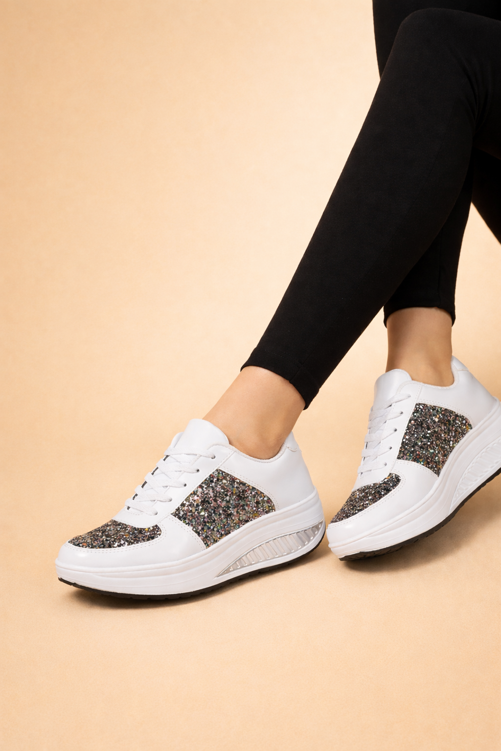 Stylish Glitter Platform Sneakers Comfortable Casual Footwear 2