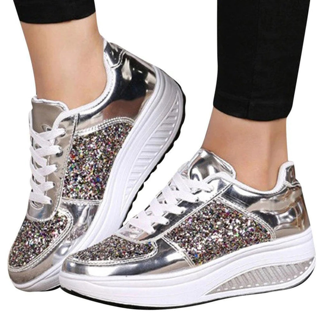 Women's Stylish Glitter Platform Sneakers Comfortable Casual Footwear 4