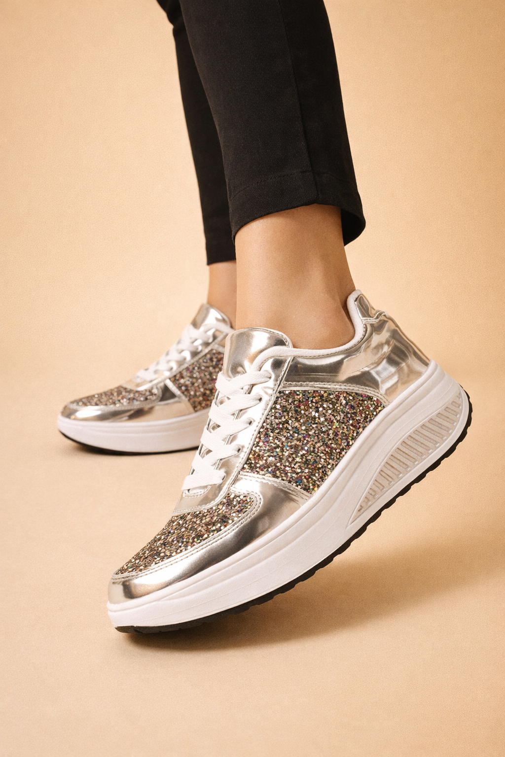 Women's Stylish Glitter Platform Sneakers Comfortable Casual Footwear 4