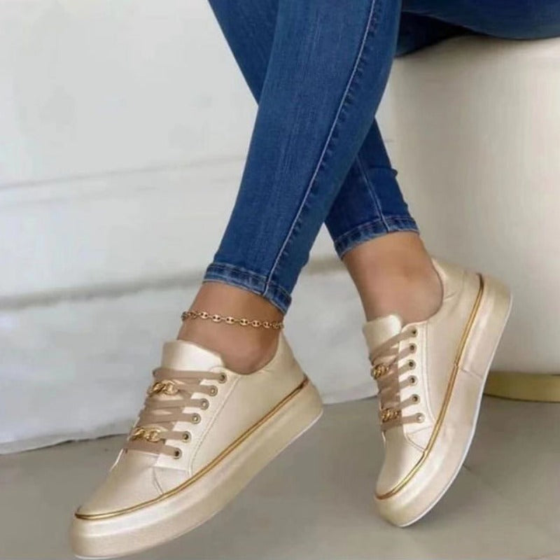 Women's Stylish Lace-Up Low-Top Sneakers Comfortable Faux Leather 4