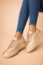 Women's Stylish Lace-Up Low-Top Sneakers Comfortable Faux Leather 4