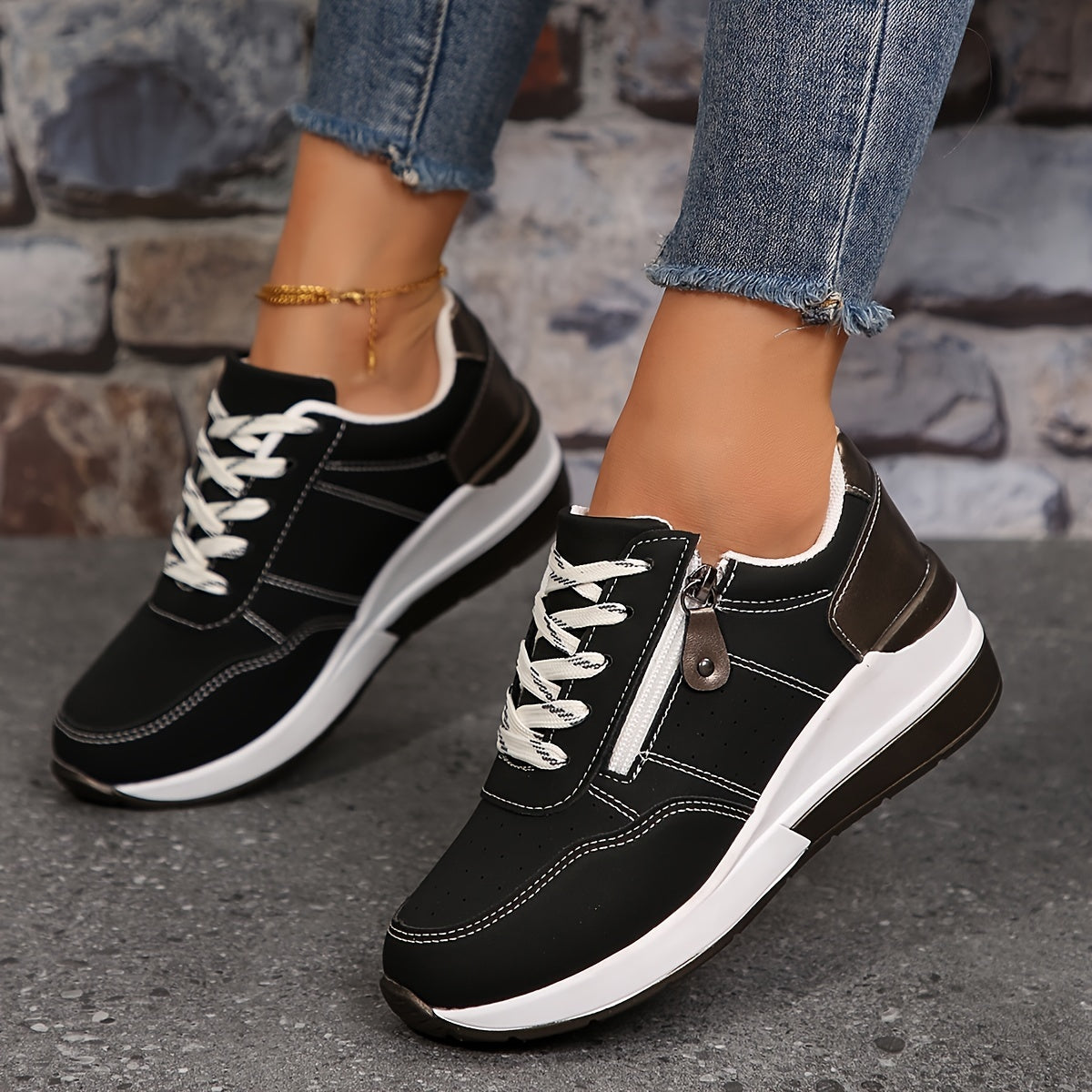 Women's Stylish Low-Top Sneakers Comfortable Faux Leather 3