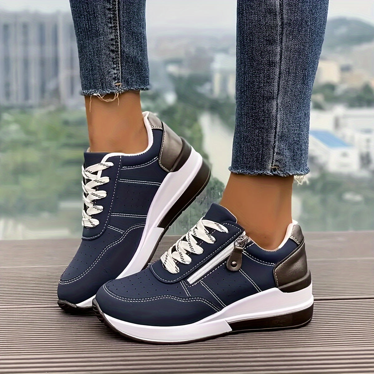 Women's Stylish Low-Top Sneakers Comfortable Faux Leather 5