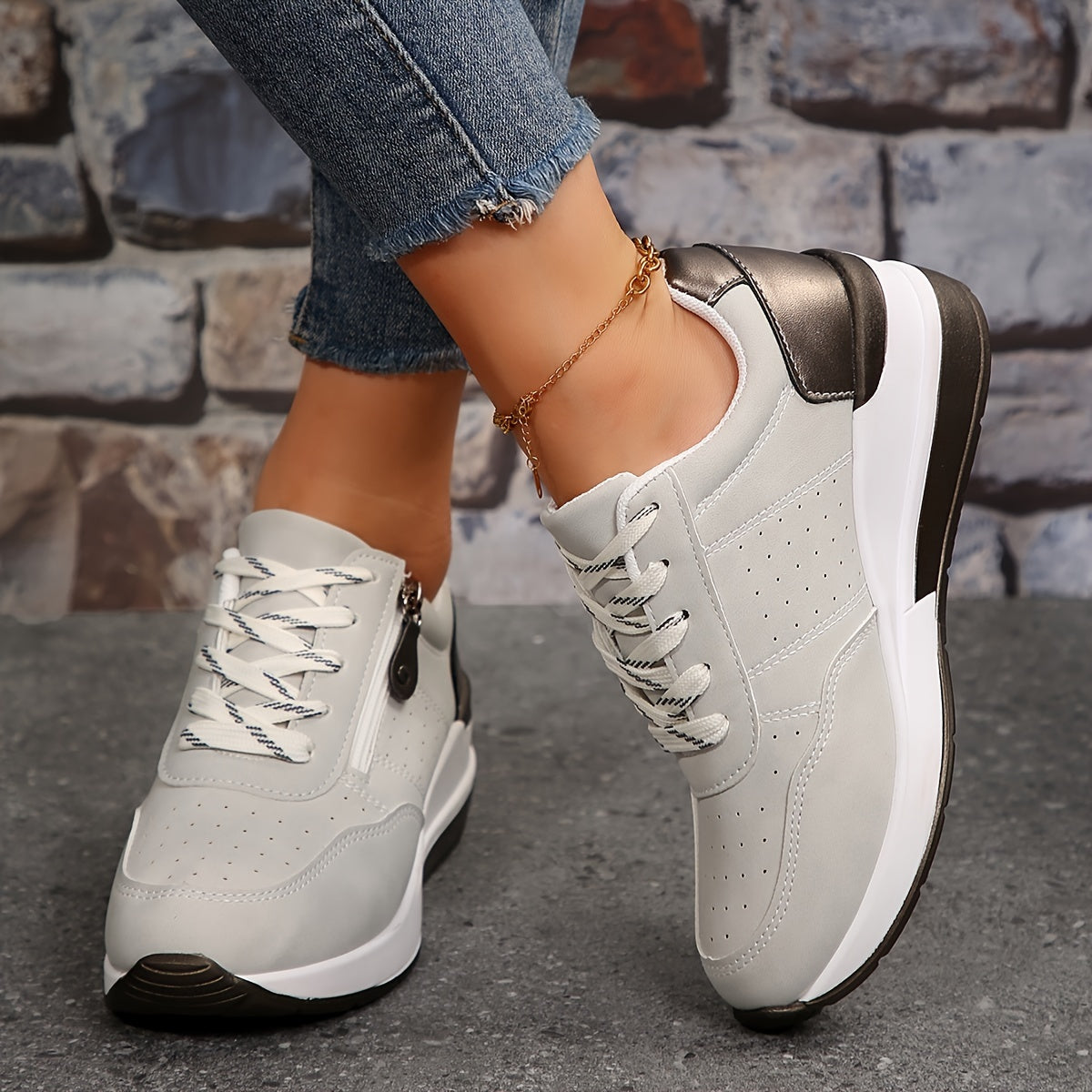 Women's Stylish Low-Top Sneakers Comfortable Faux Leather 6