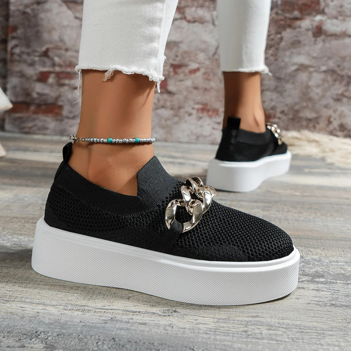 Women's Stylish Slip-On Sneakers Comfortable Platform Knit 5