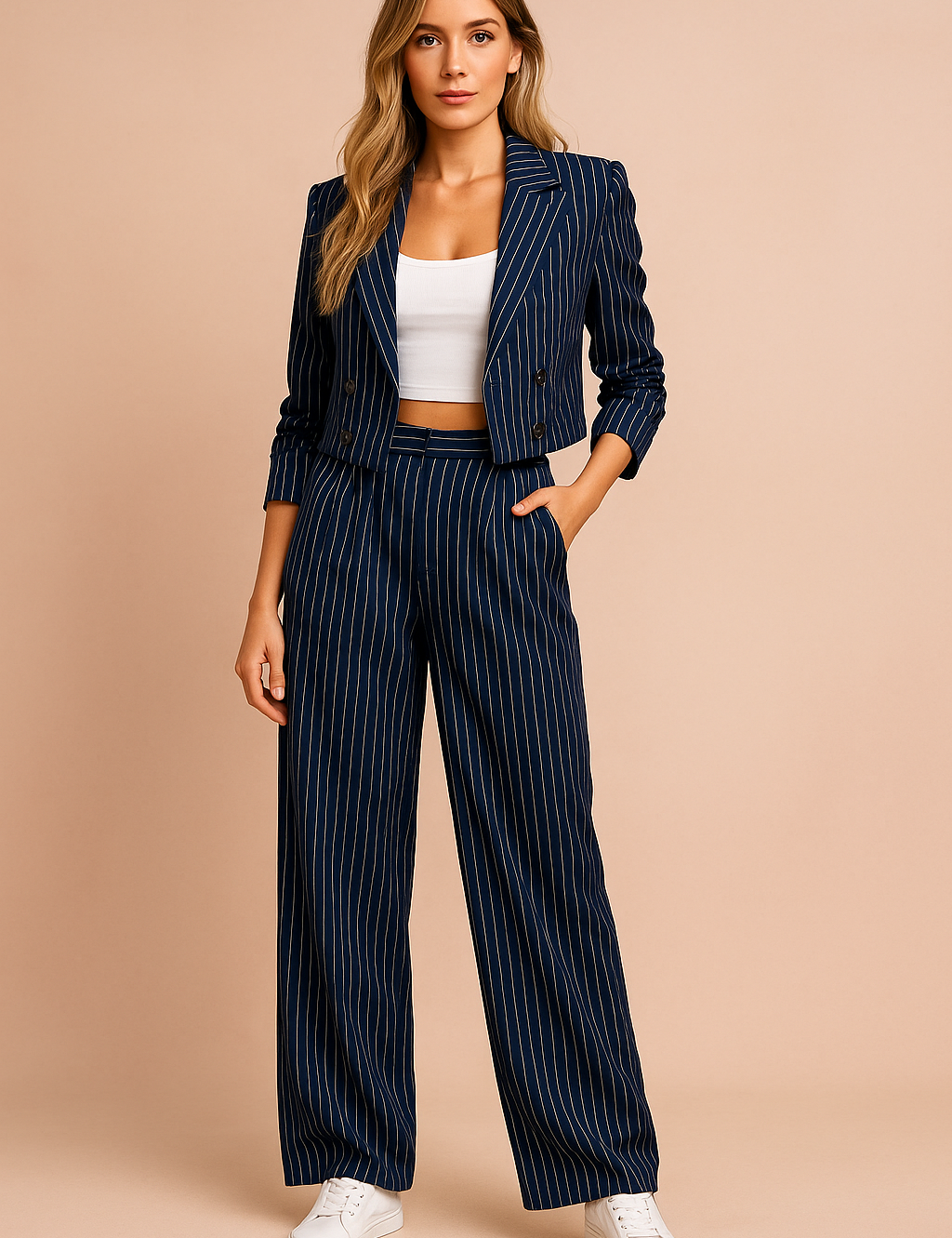 Women's Stylish Two-Piece Suit Comfortable Striped Fabric 0