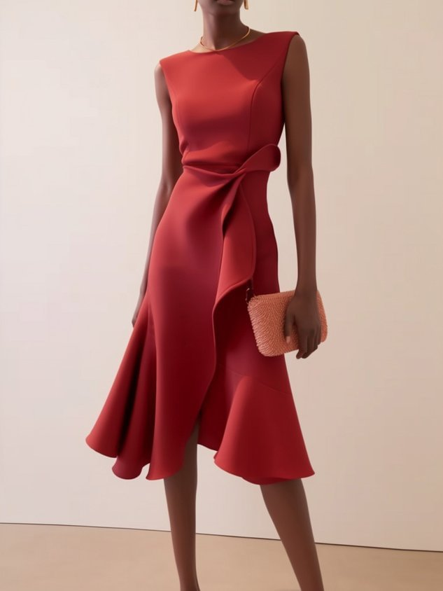 Women's Summer Dress - Elegant Asymmetrical Midi Dress for Cocktail and Formal Occasions 0