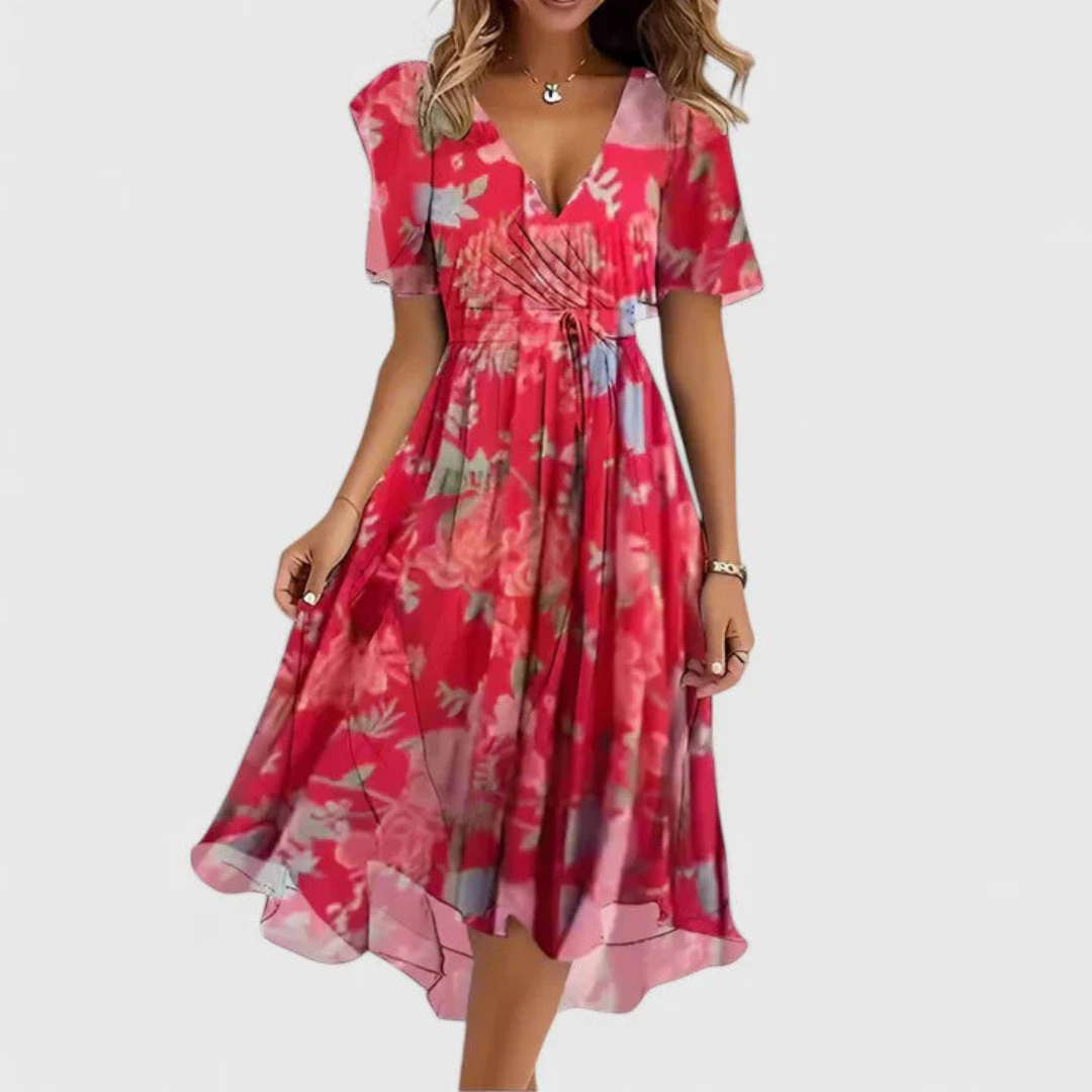 Women's Summer Dresses Floral V-Neck Midi Dress Casual Elegant Sundress 0