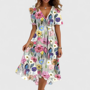Women's Summer Dresses Floral V-Neck Midi Dress Casual Elegant Sundress 1