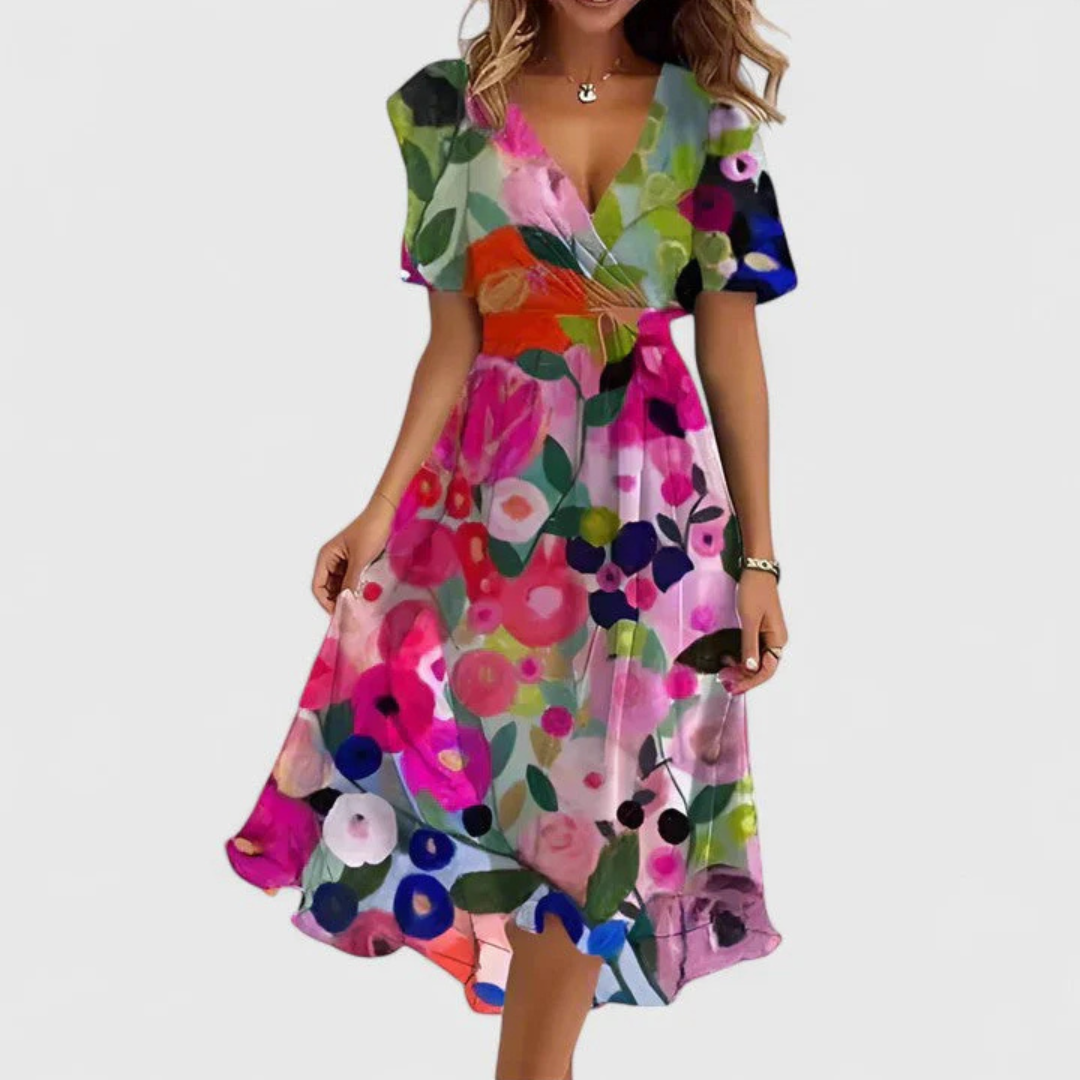 Women's Summer Dresses Floral V-Neck Midi Dress Casual Elegant Sundress 6
