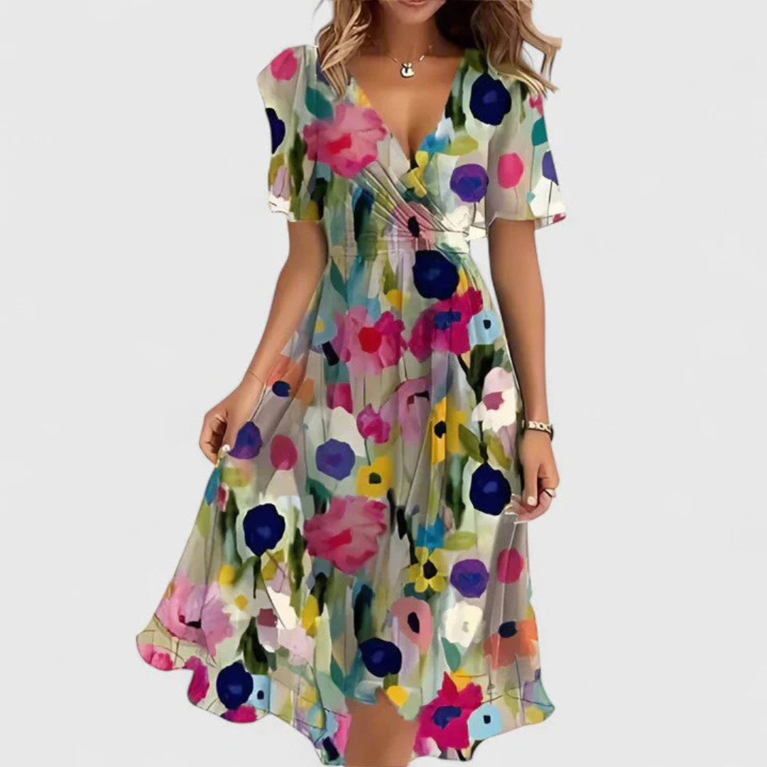Women's Summer Dresses Floral V-Neck Midi Dress Casual Elegant Sundress 7