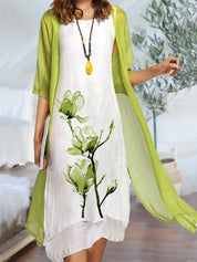 Women's Summer Dresses Midi Dress and Chiffon Cardigan Set for Effortless Style 0
