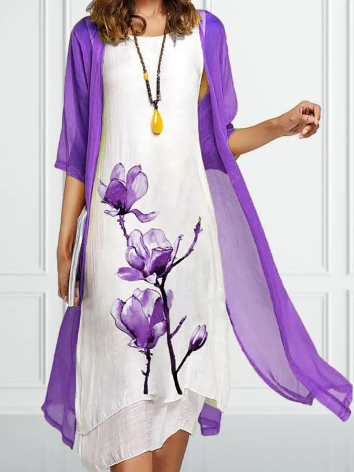 Women's Summer Dresses Midi Dress and Chiffon Cardigan Set for Effortless Style 1